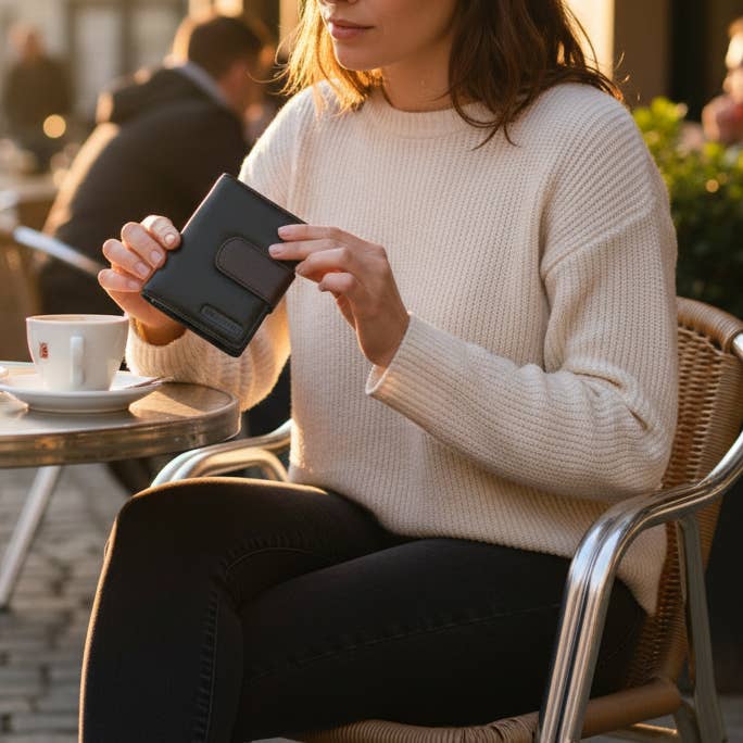 Tova Wallet, Black Leather, Ladies
for wholesale by Alta Quero