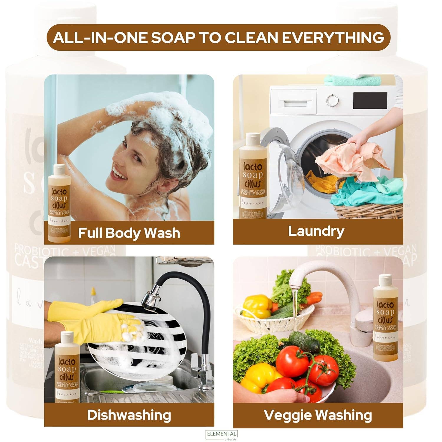 Elemental Wellness | Soap & Toxin-Free Living – wholesale Body wash/shower gel – Lavender Castile Soap | 100% Natural Soap | Palm Oil Free2