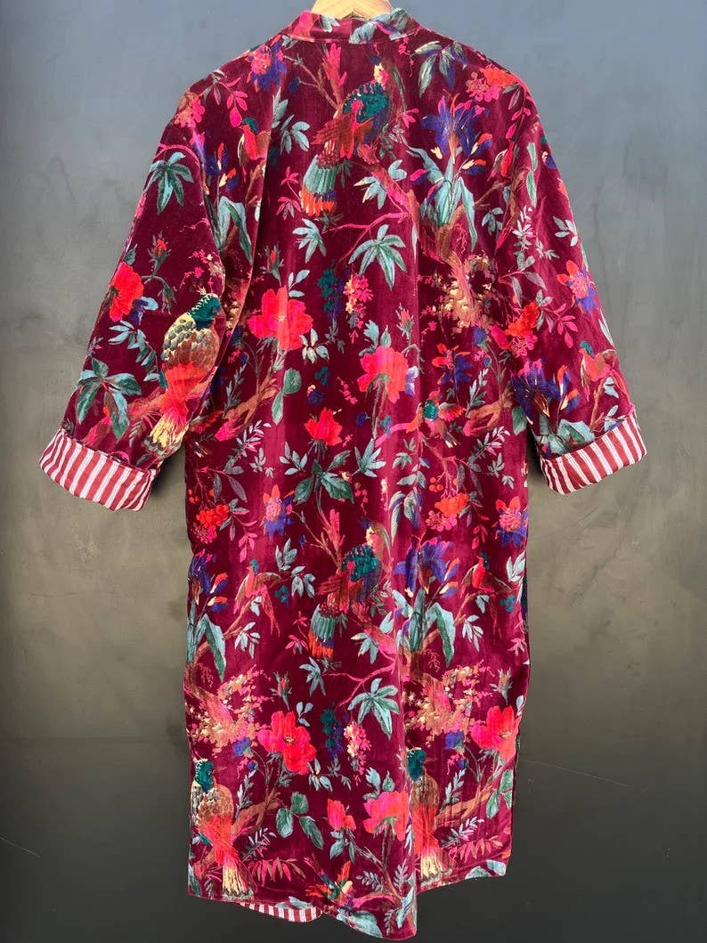 bhavnas boutique - Wholesale Robe - Women's - Women Wear Cotton Velvet Robe Bird Print Velvet Kimono Robes3