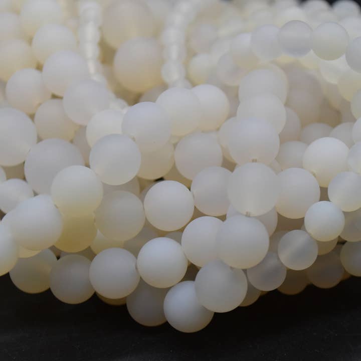 Grade A Natural White Agate Matte Round Beads for wholesale by Oriental Direct Craft Supplies