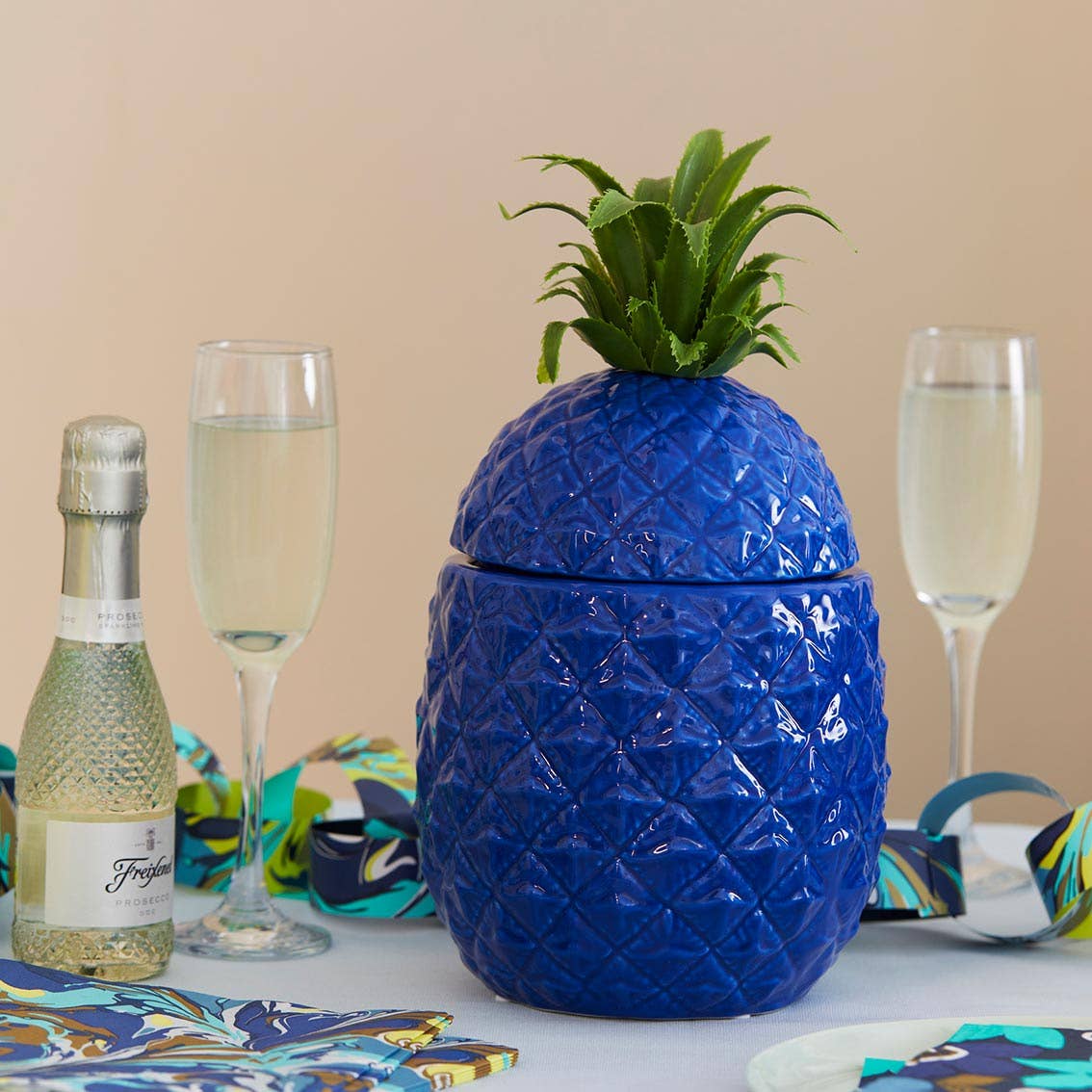 Talking Tables USA - Wholesale Ice Bucket - Blue Ceramic Pineapple Ice Bucket| Christmas Decor |1