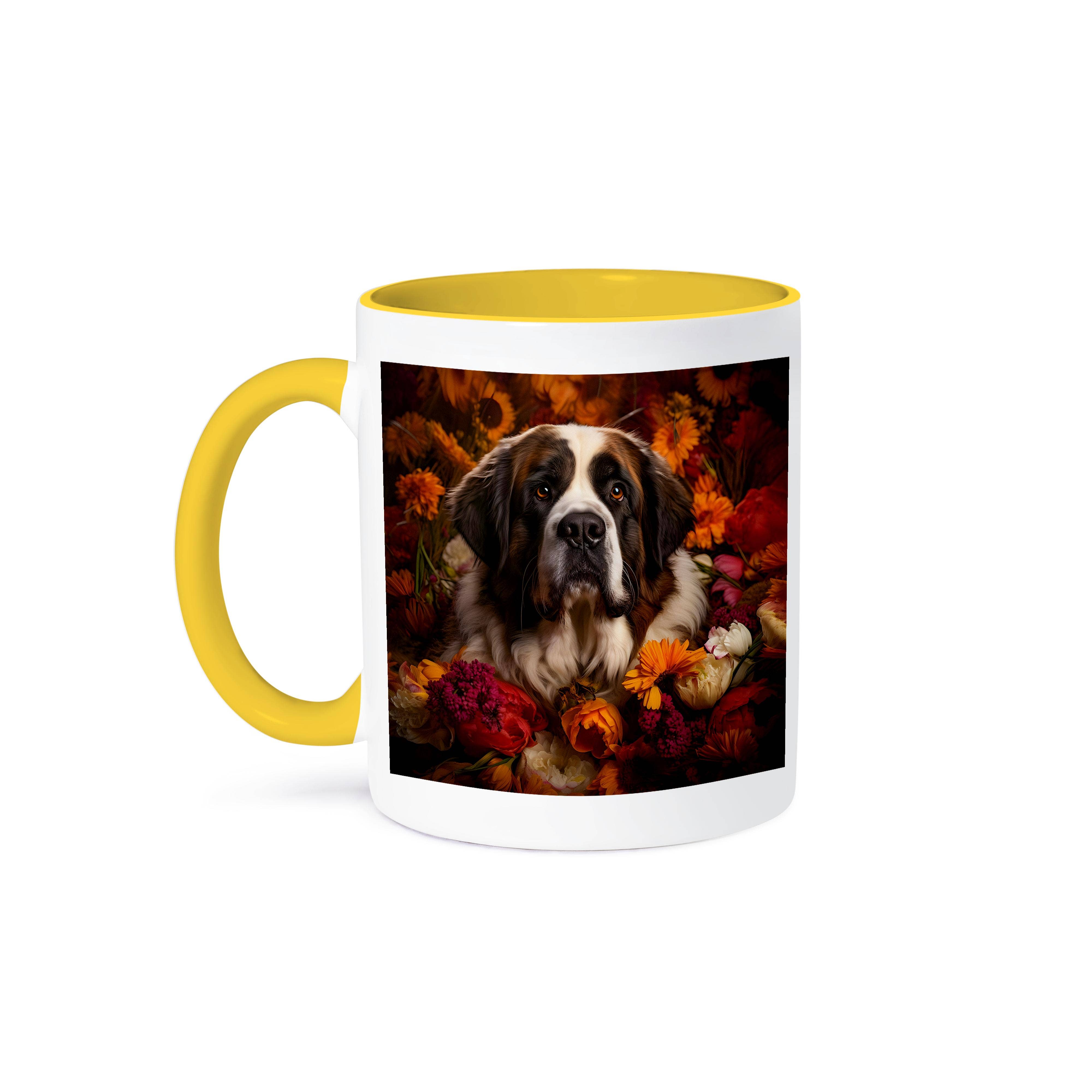 3dRose – wholesale Coffee mug – 3dRose, St. Bernard with floral background, Mug0
