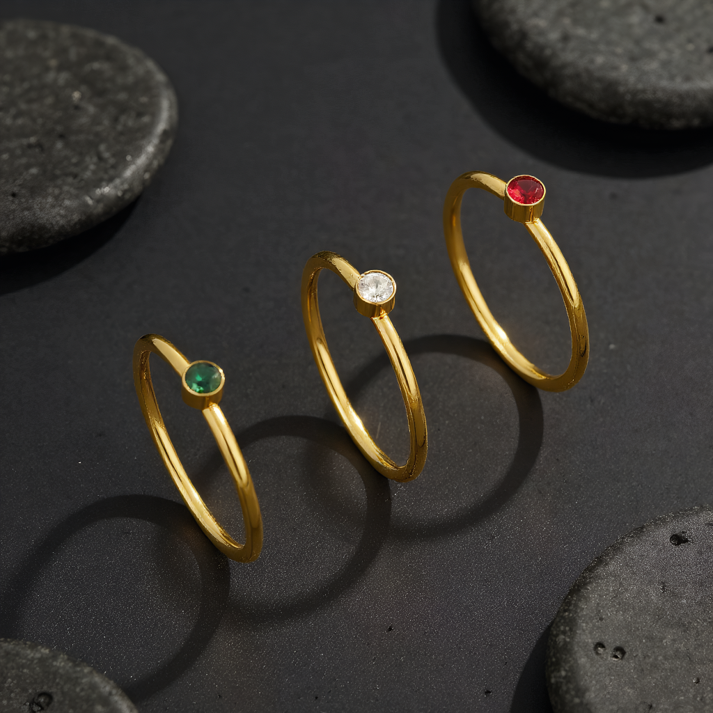 Katinki - Wholesale Single Stone/Solitaire Ring - 18K Gold Stainless Steel Birthstone Stacking Ring1