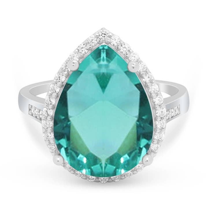 Teardrop Cocktail Simulated Paraiba Tourmaline CZ Ring for wholesale by Blue Apple Imports