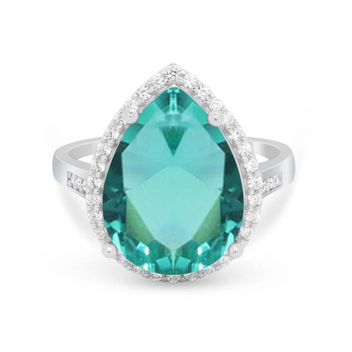 Teardrop Cocktail Simulated Paraiba Tourmaline CZ Ring for wholesale by Blue Apple Imports