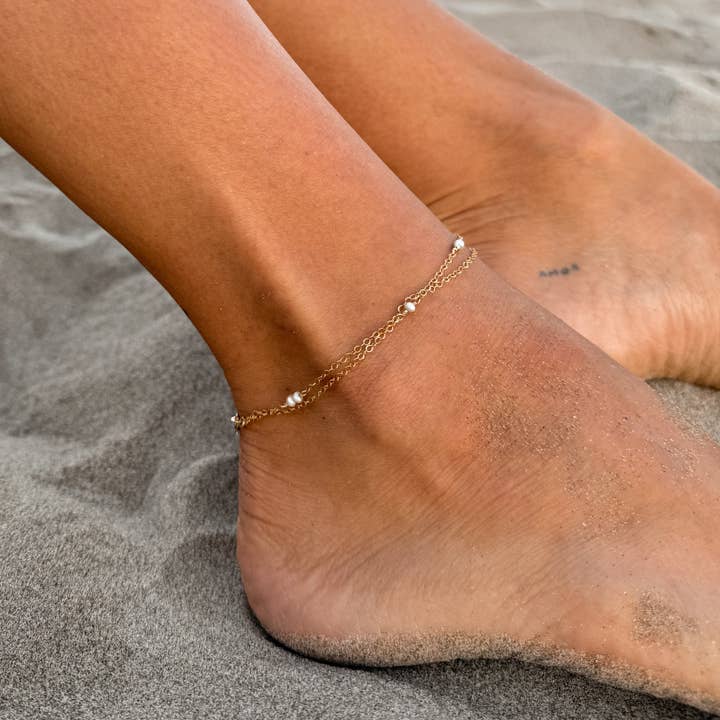 Double bijou de cheville Lavandou - Perles de culture pour la vente par Merci Clodette