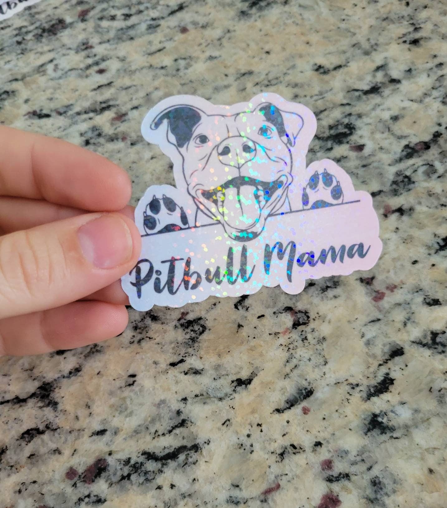 Dashmonograms - Vente Autocollant - Autocollant imperméable Pitbull Mama, autocollant imperméable, scintillant5