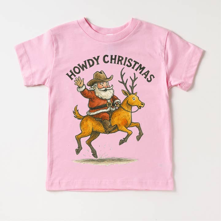 Madi Moosh - Wholesale Screen Printed T-Shirt - Kids - Howdy Christmas Rodeo Santa T-Shirt - Christmas Tee2