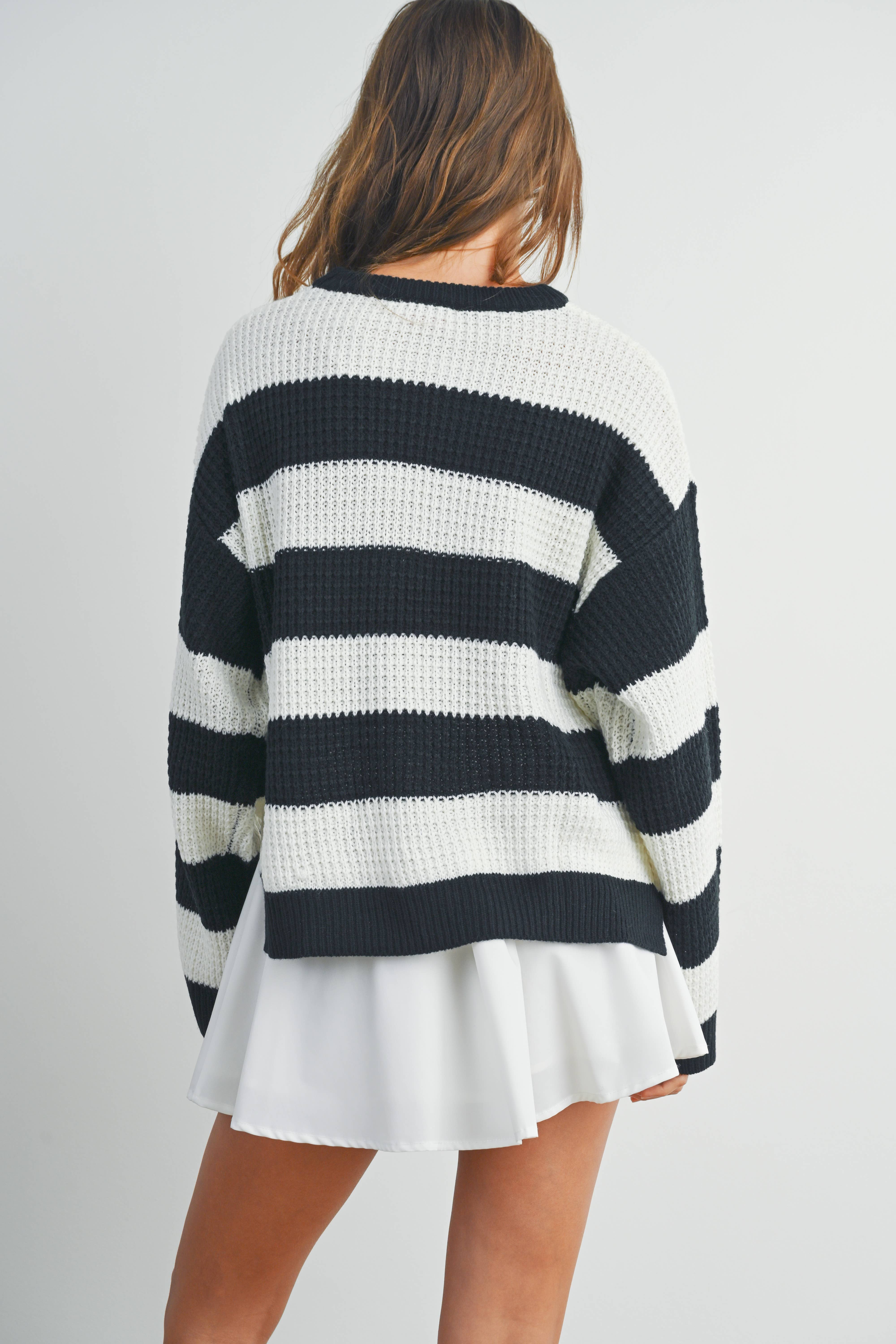 BUTTERMELON - Wholesale Knit Sweater - Women's - Striped Round Neck Long Sleeve Sweater - BMW73295
