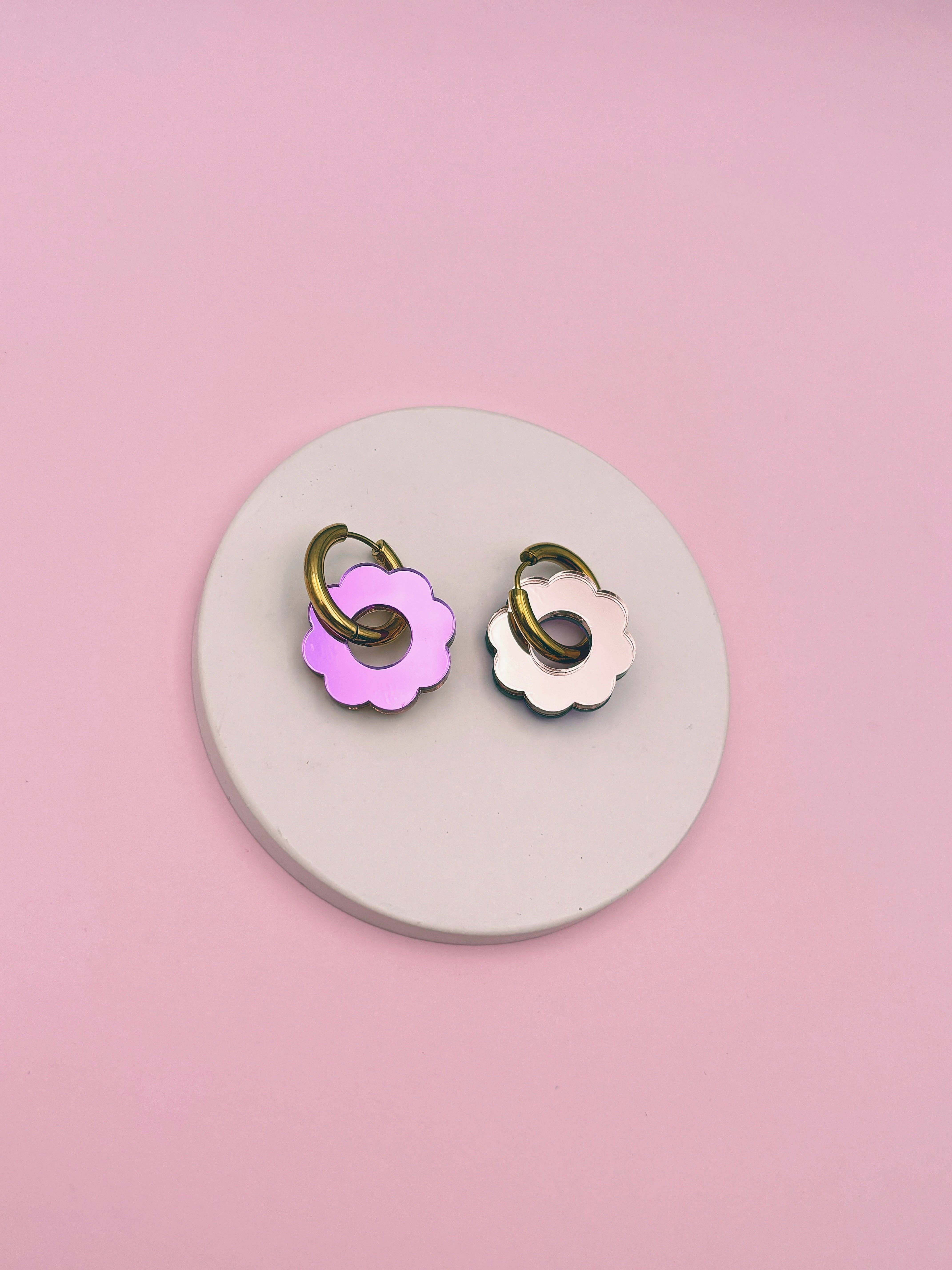 Studio Annette - Wholesale Hoop Earrings - Reversible Mirror Flower Hoop Earrings4