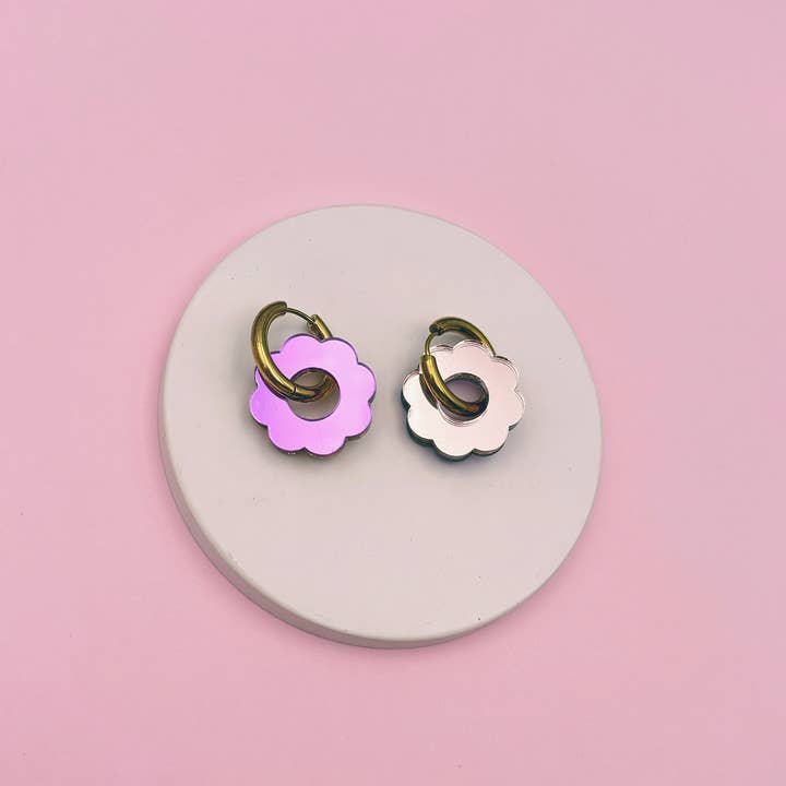 Studio Annette - Wholesale Hoop Earrings - Reversible Mirror Flower Hoop Earrings4