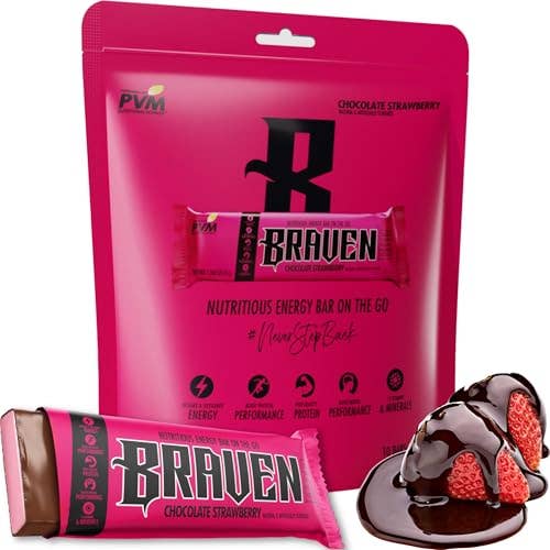 Braven Bar Chocolate Strawberry Energy Bars (1.59 oz, Pack of 10) – Energy Chews with 5g Protein – On-the-Go Energy Snacks for Running, Hiking, and Sports - Gluten Free Snacks for Sustained Energy Boost for wholesale by Braven Bar