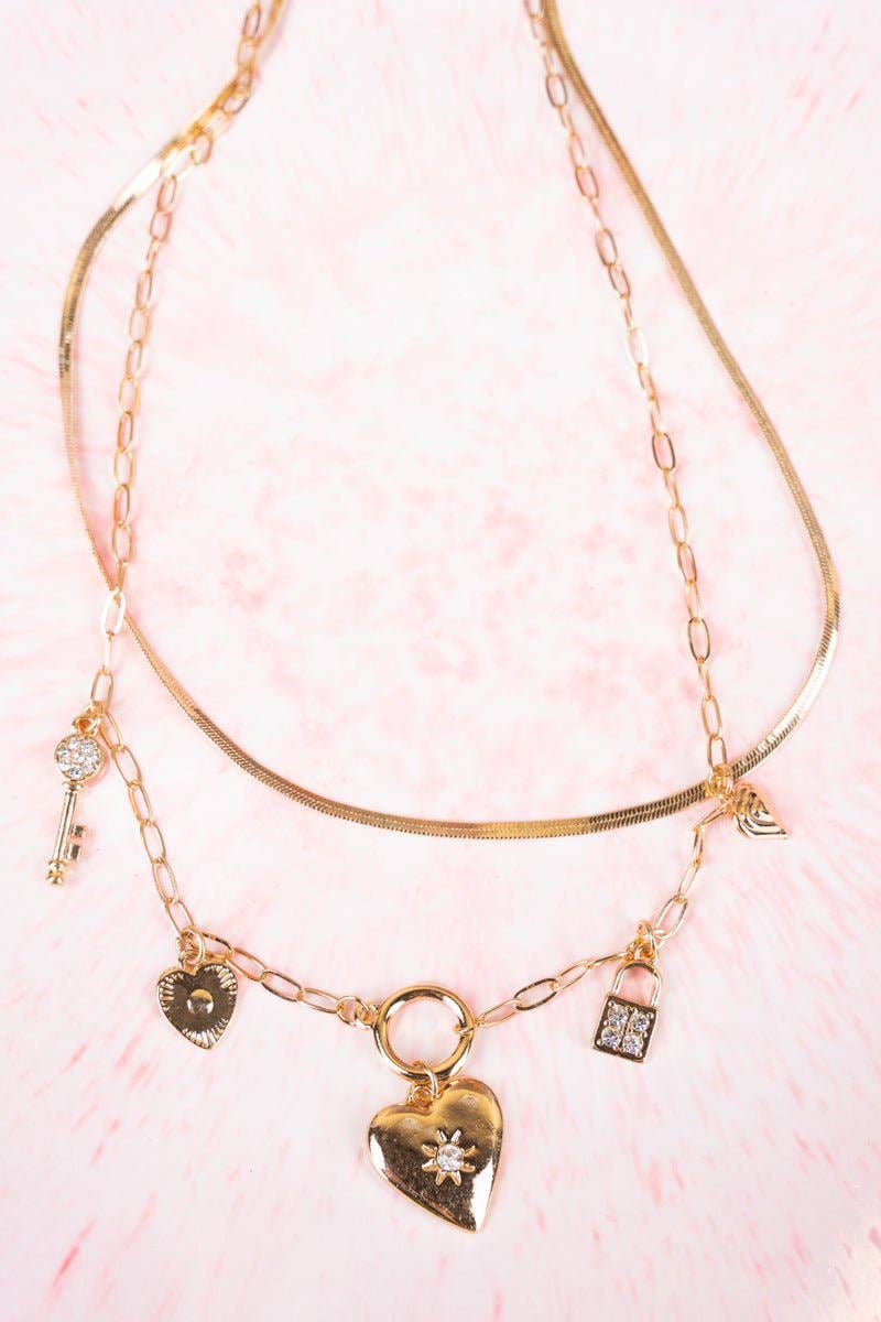 Wholesale Accessory Market - Wholesale Pendant/Charm Necklace - Crystal Avenue Key To My Heart Goldtone Layered Necklace1