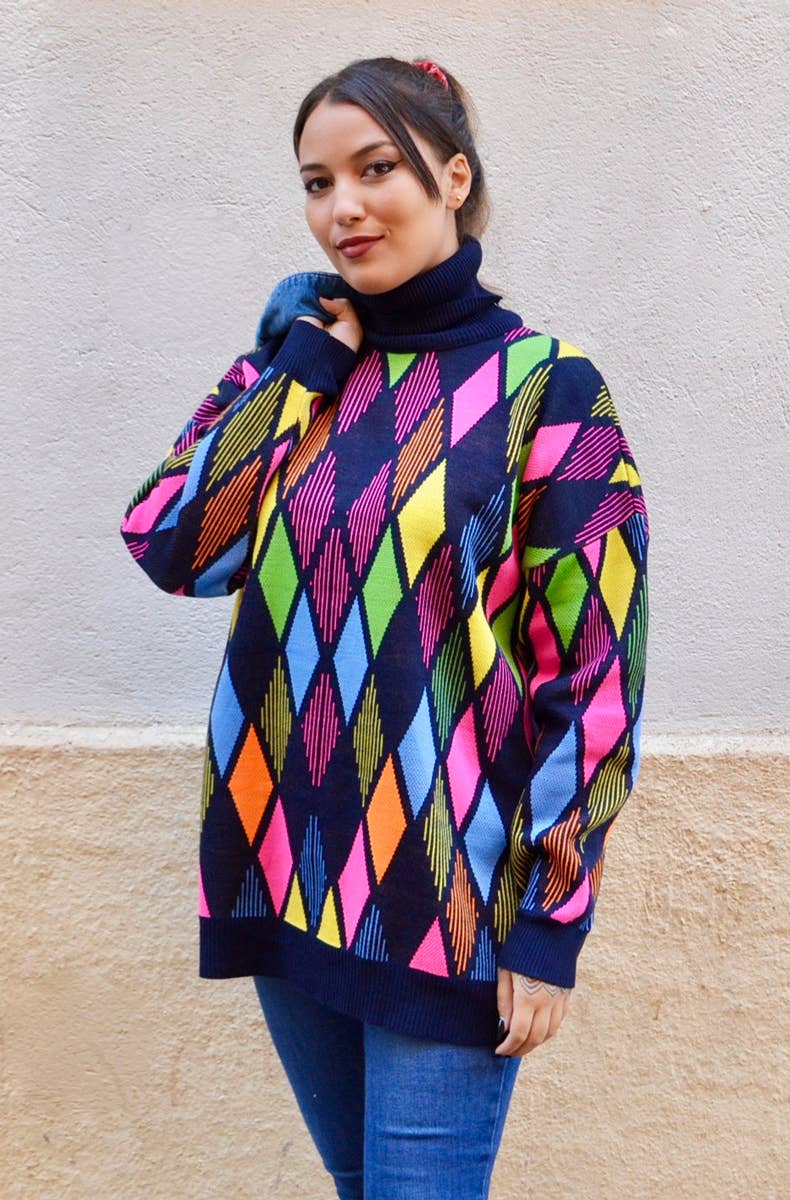 Flipa Barcelona - Wholesale Knit Sweater - Women's - Colourful high neck sweater