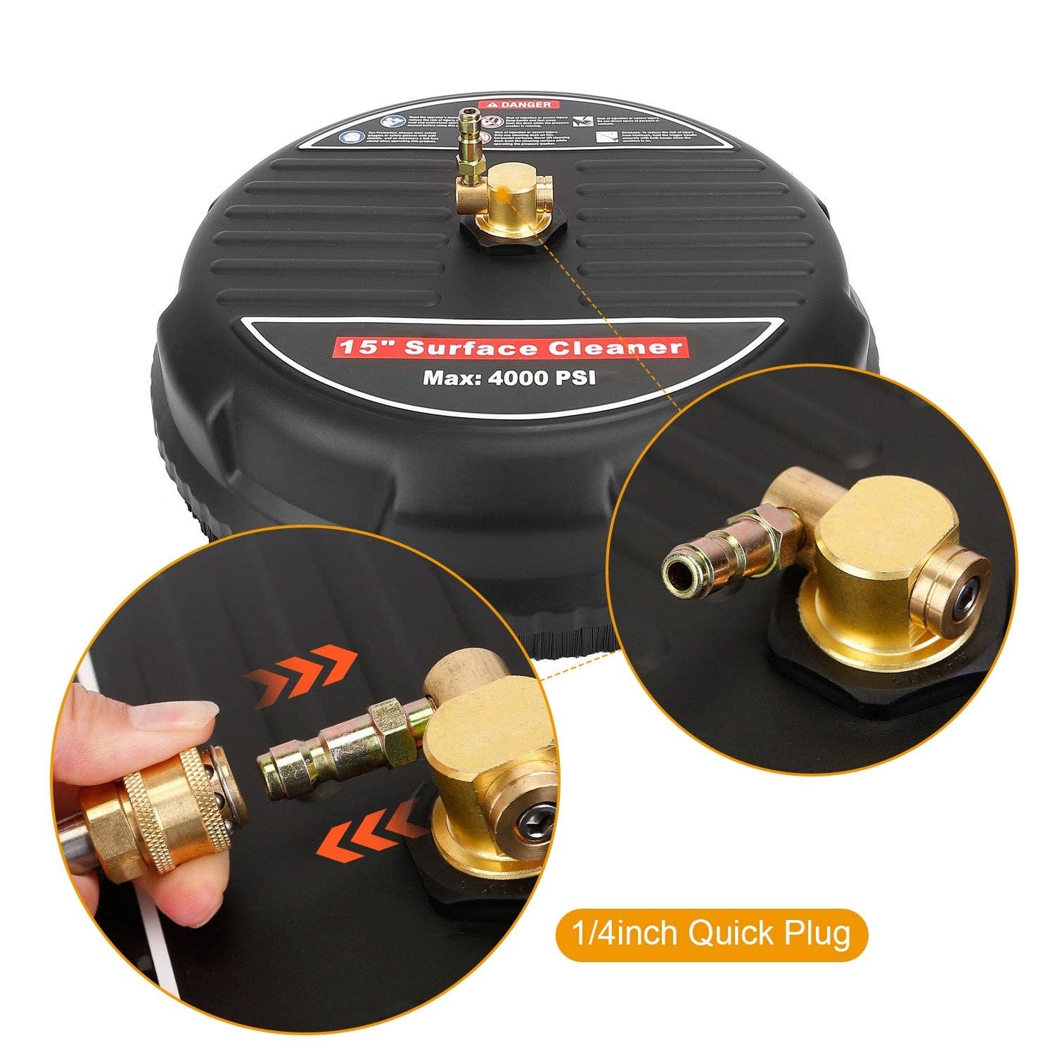 Black 15in High Pressure Flat Surface Cleaner 4000PSI Disc Power Washer Broom for wholesale on Faire3