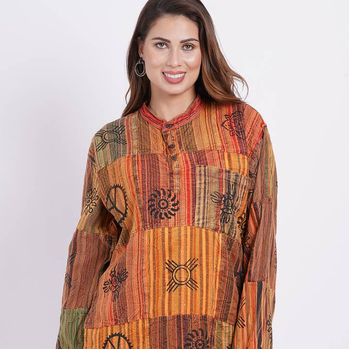 Handcrafted Cotton Patch Floral Print Kurta Top Shirt Unisex and other Purchase Wholesale kurti set. Free Returns & Net 60 Terms on Faire trending on Faire.
