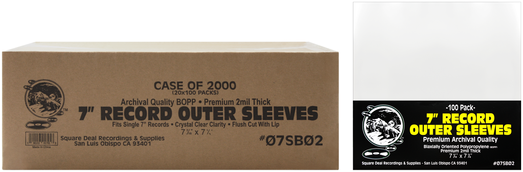 Square Deal Recordings & Supplies - Vente Accessoires de musique - Pochettes extérieures pour disques de 7 po, polypropylène, qualité supérieure, 2 mil7