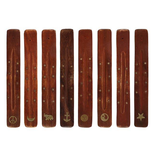 Mango Wood Incense Holder with Brass Inlay for wholesale by Something Different Wholesale