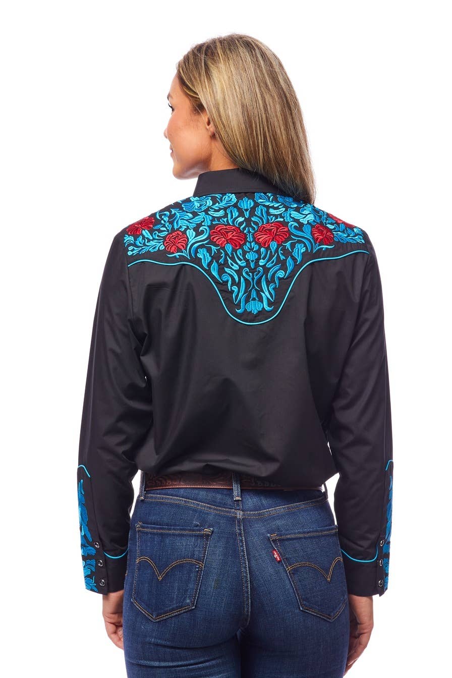 Rodeo Clothing - Vente Chemise à col boutonné – femme - Robe brodée à manches longues d'inspiration western pour femmes56