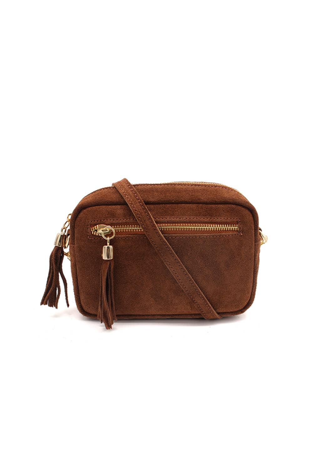 Ellas Trading – wholesale Crossbody bag – Women's – Casual Italian Genuine Suede Crossbody Bag with Tassel Zippe2