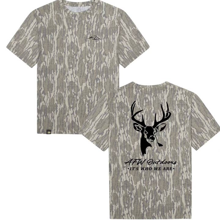 AFW Outdoors Buck Mossy Oak Tee for wholesale by American Flyway Waterfowl