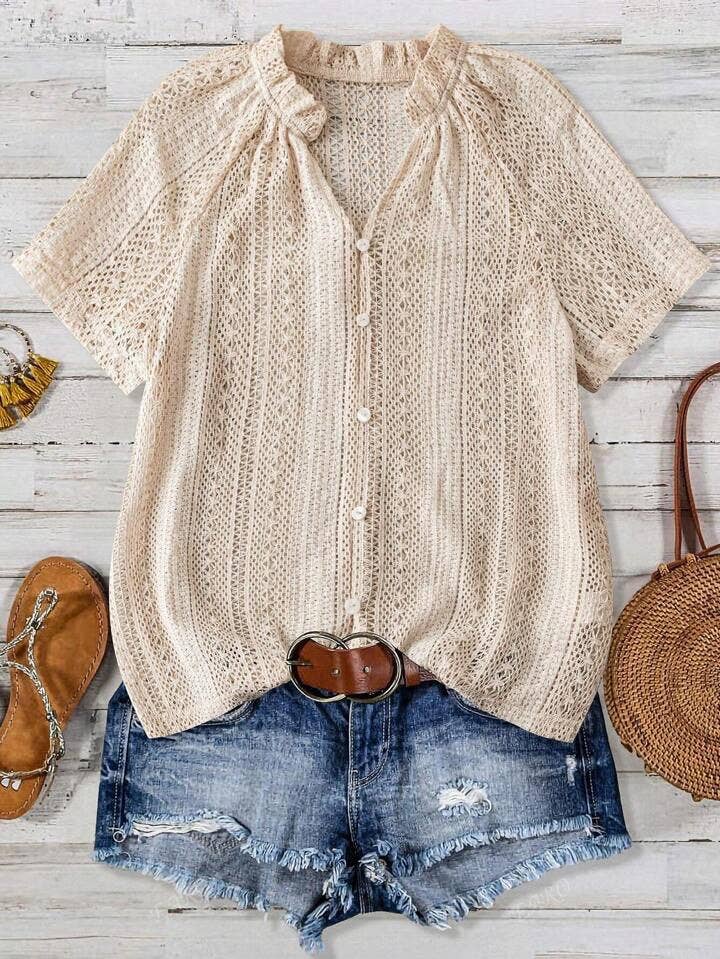 Apricot Summer Effortless Hollow Out Knit Top for wholesale on Faire0