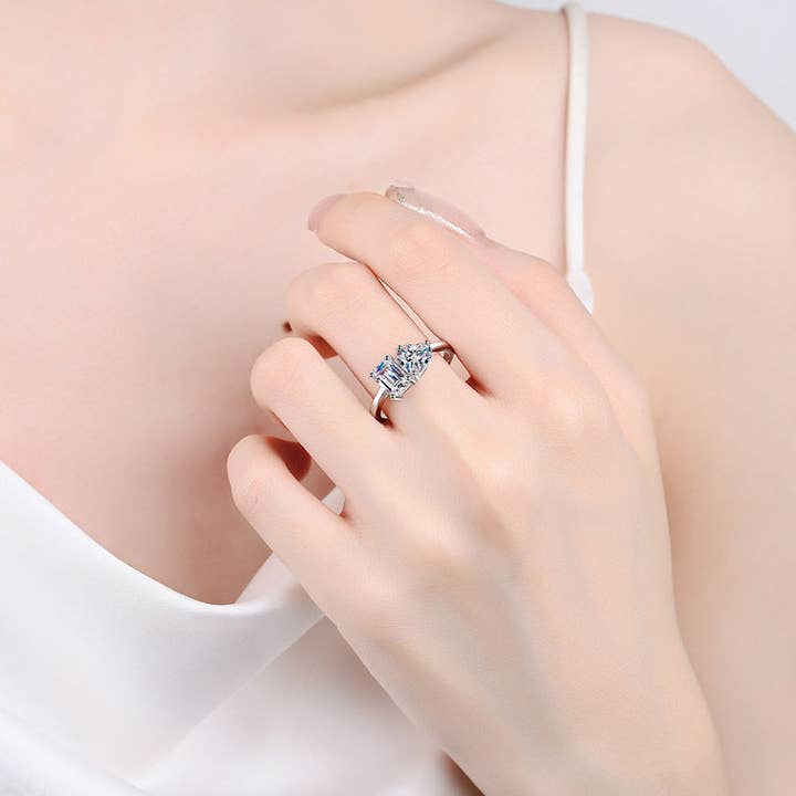 Perimade & Co. LLC - Wholesale Engagement Ring - Heart Square Moissanite Engagement Ring in Sterling Silver