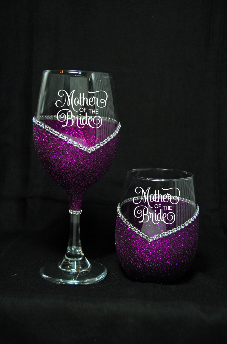 WineyBitches.Co - Wholesale Wine Glass - Mother of the Bride – Handmade Bling Wine Glass (Wedding Party Collection)0