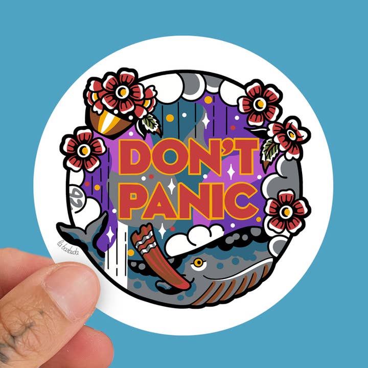 Autocollant en vinyle Don'T Panic pour la vente par La Barbuda - No U.S. custom fees