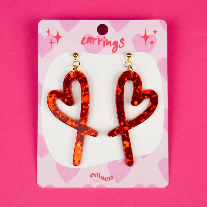 Orecchini Cuore Disegnato - Paillettes Rosse per la vendita all'ingrosso da parte di ColsonDesign