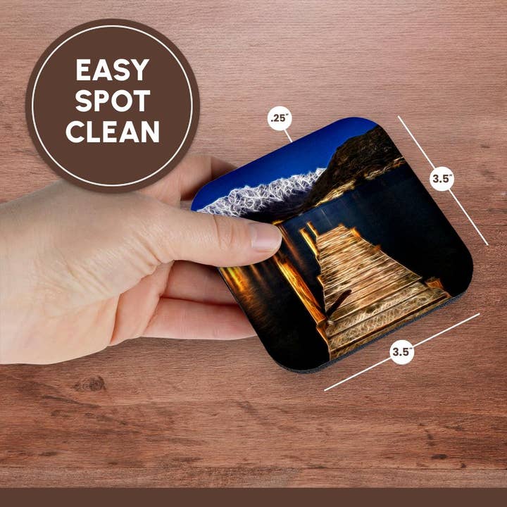 3dRose - Wholesale Coasters - 3dRose, Dock Over A Mountain Lake Image Of Light Infused Painting, Coaster13