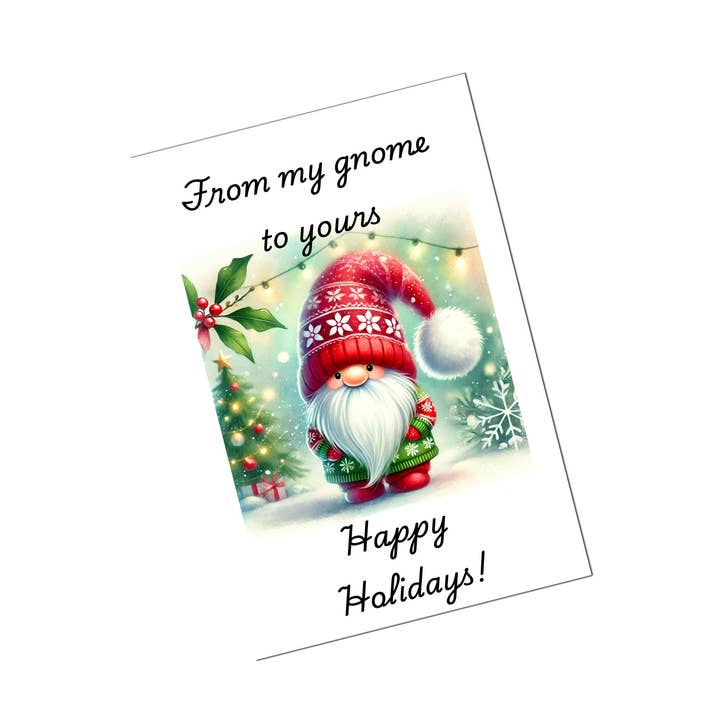 10 Handmade Notecards 4x6 with Envelopes Blank Folded Gnome Christmas for wholesale by Blue Morning Expressions