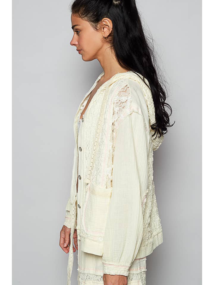 Pol Clothing - Wholesale Jacket - Women's - Balloon sleeves lace solid knit hoodie jacket SALE