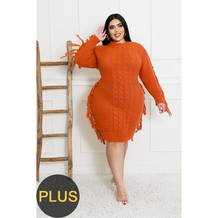 Ariel USA - Wholesale Dress - Women's - Fringe Sweater Dress for Cozy and Chic Fall Vibes
