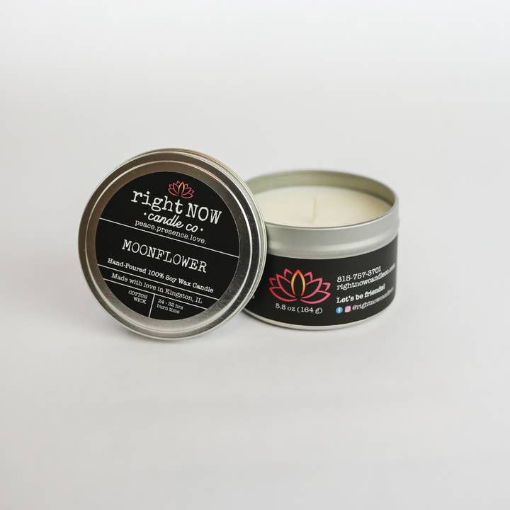Moonflower 8 oz 100% Soy Candle (net wt 5.8 oz) for wholesale by Right Now Candle Co.