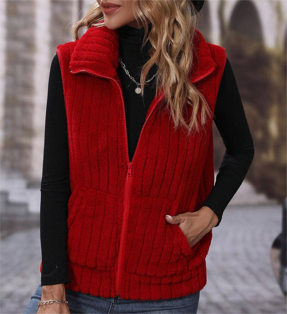 Rosa Clothing - Wholesale Outerwear Vest - Women's - Sherpa plush fleece zip outerwear vest7