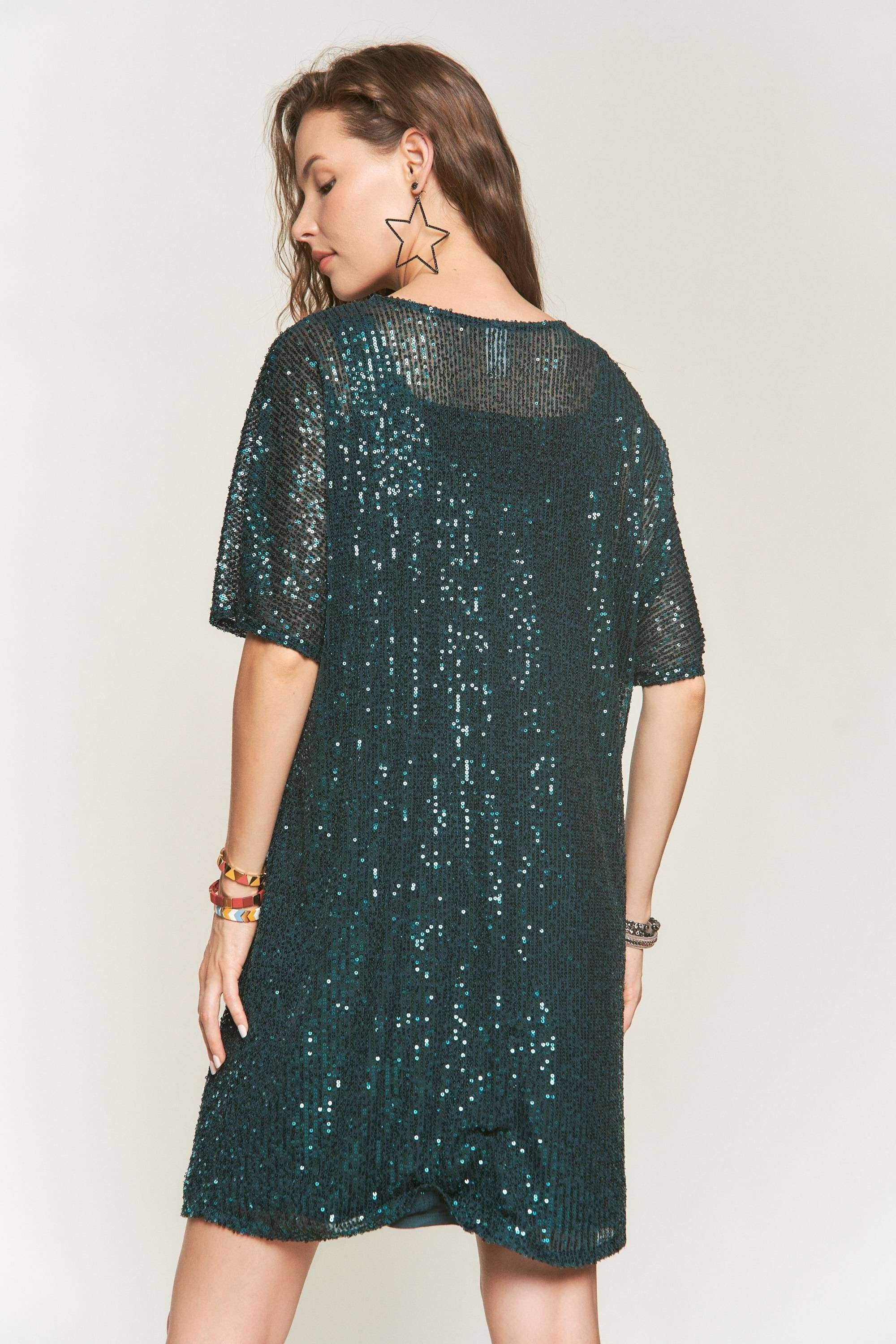 ADORA LA - Wholesale Dress - Women's - D7579_HE_ - DROP SHOULDER SEQUINS DRESS7