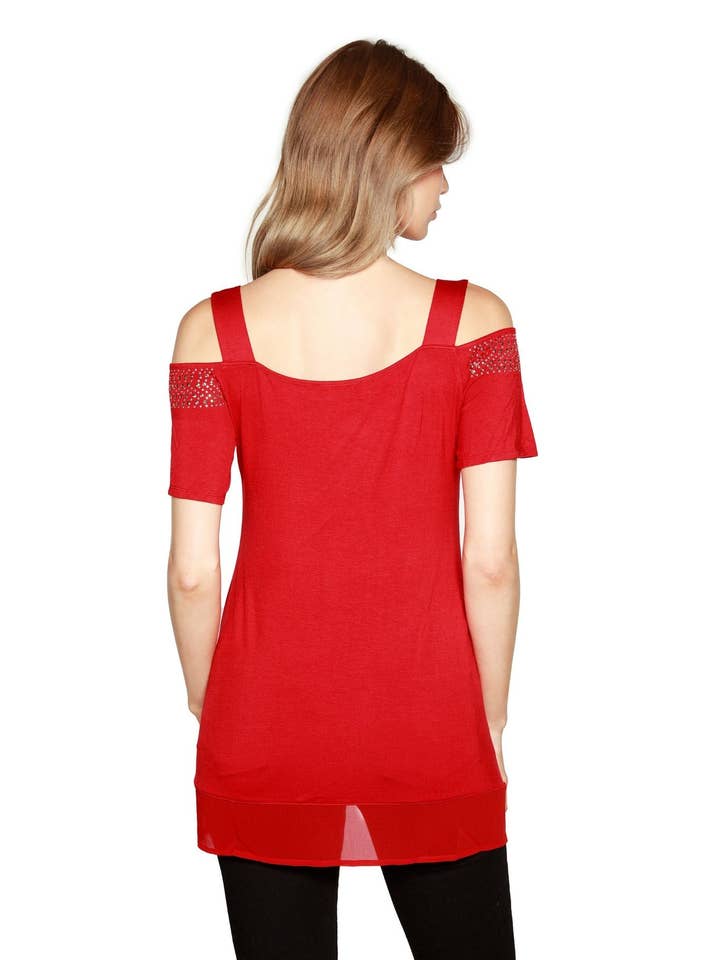 Belldini - Wholesale Blouse - Women's - Women's Cold Shoulder Tunic with Studs and Sequins25