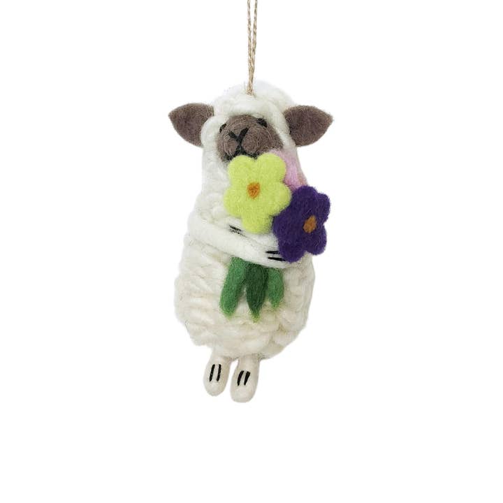 Sparkle Being - Wholesale Ornament - Handmade Wool Felt Sheep Ornament with Flowers