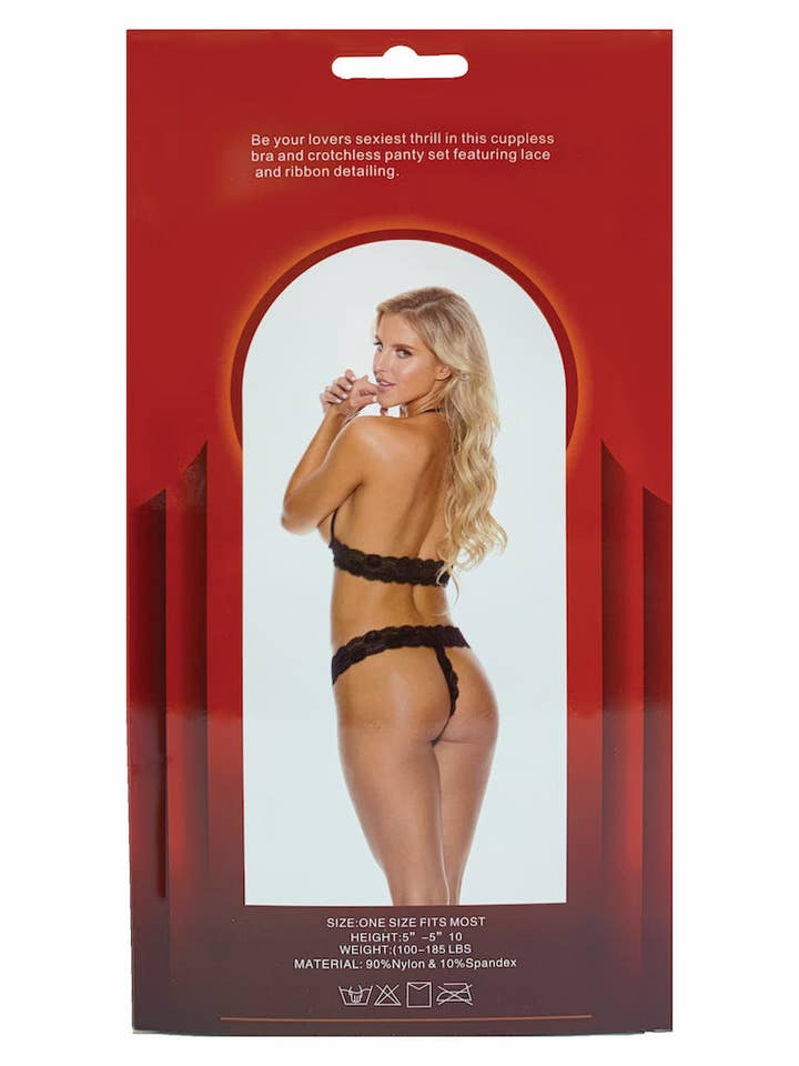 Popsi Lingerie – Großhandel Dessous-Set – Damen – Spitzen-BH mit offenem Oberteil und gestreiftem Höschen (VERPACKT)