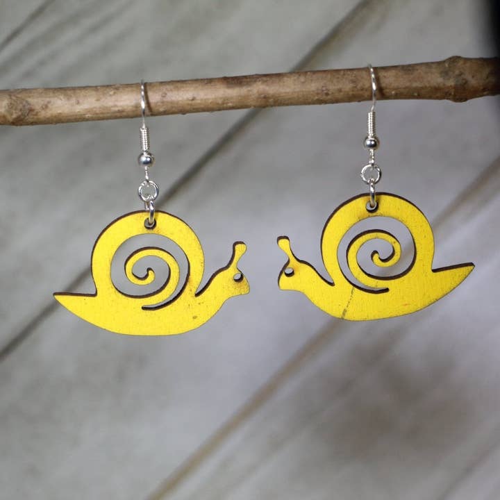 Garden Snail Wooden Dangle Earrings for wholesale by Cates Concepts