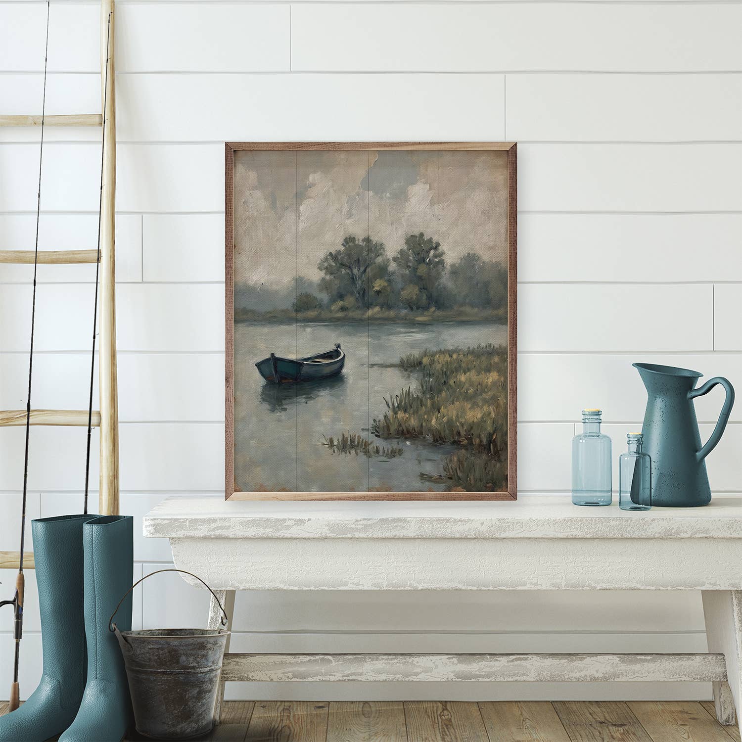 Kendrick Home - Wholesale Wood Wall Art - Boat On The Lake1