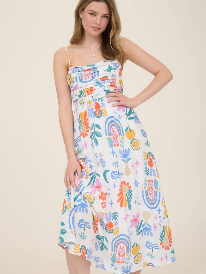 Blu Pepper - Wholesale Dress - Women's - SUMMER PRINT PLEATED BACK BOW MIDI DRESS