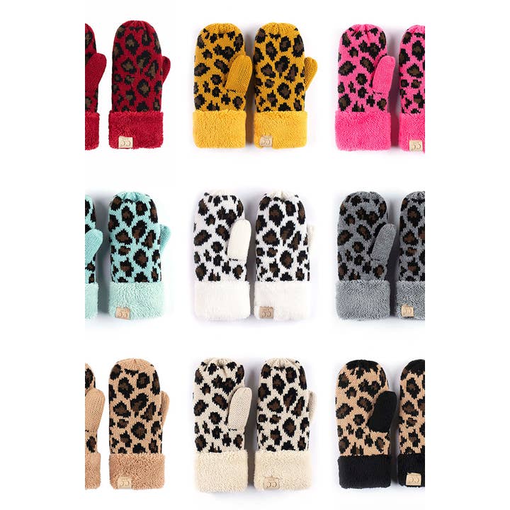 Hana – wholesale Mittens – Child – C.C Kids Knitted Leopard Fuzzy Lining Cuff Mitten7