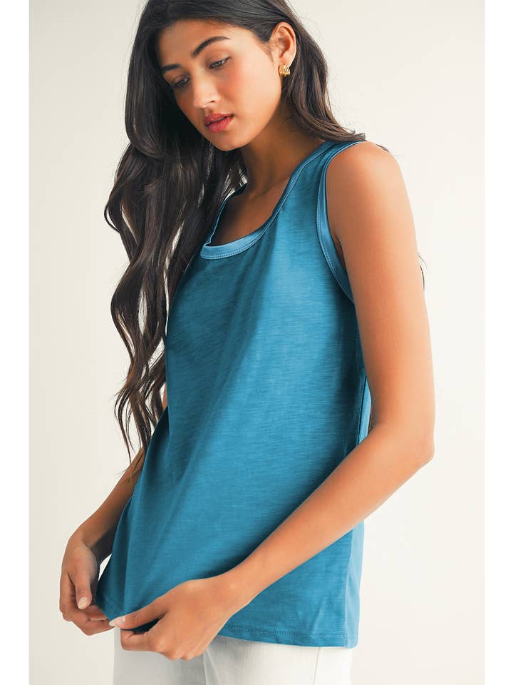 Little Daisy Closet - Wholesale Tank Top - Women's - LDC Tan Contrast Trim Round Neck Tank Top