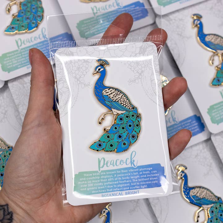 Botanical Bright - Wholesale Lapel Pin/Button - Peacock Deluxe Size Enamel Pin3