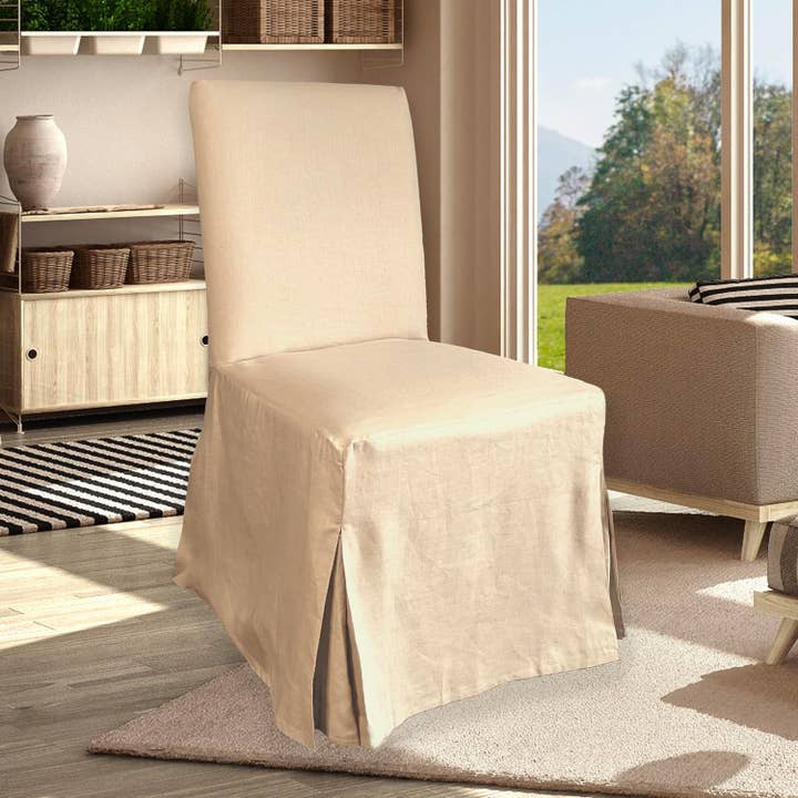 Rockin Cushions - Wholesale Chair/Sofa Slipcover - 4 Pack - Dining Chair Slip Covers, Compatible with IKEA Henriksdal, Beige Linen Floor Length