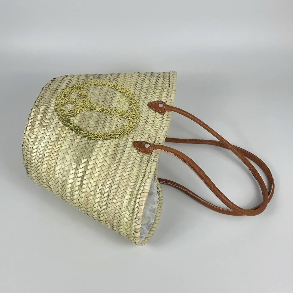 Melecraft - Vendita all'ingrosso Borsa da spiaggia - Borsa di paglia con segno di pace, cesta francese da mercato13