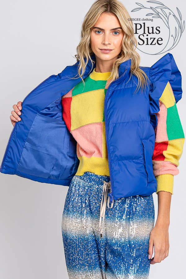 GeeGee x Lovelo - Wholesale Outerwear Vest - Women's - Plus Ruffled Sleeve Puffer Vest, MJ4501PL14