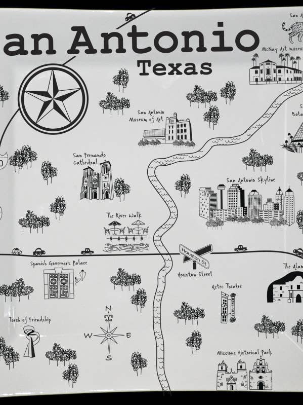 San Antonio B&W Map Large Square Platter for wholesale by The Dish